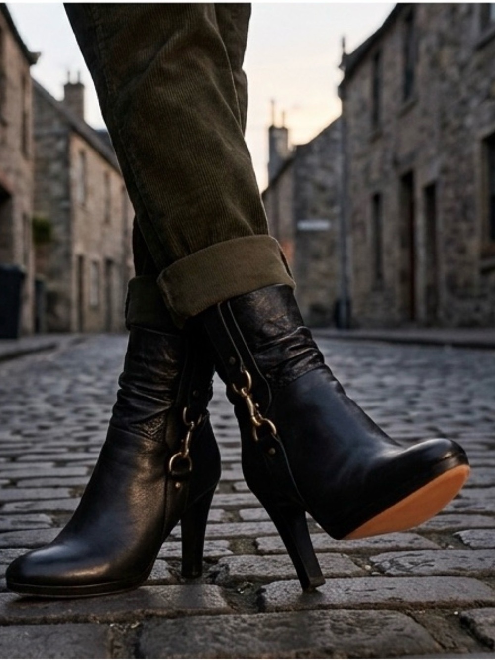 Coach Black Leather High-Heel Ankle Boots with Gold Hardware Made in Italy 🇮🇹